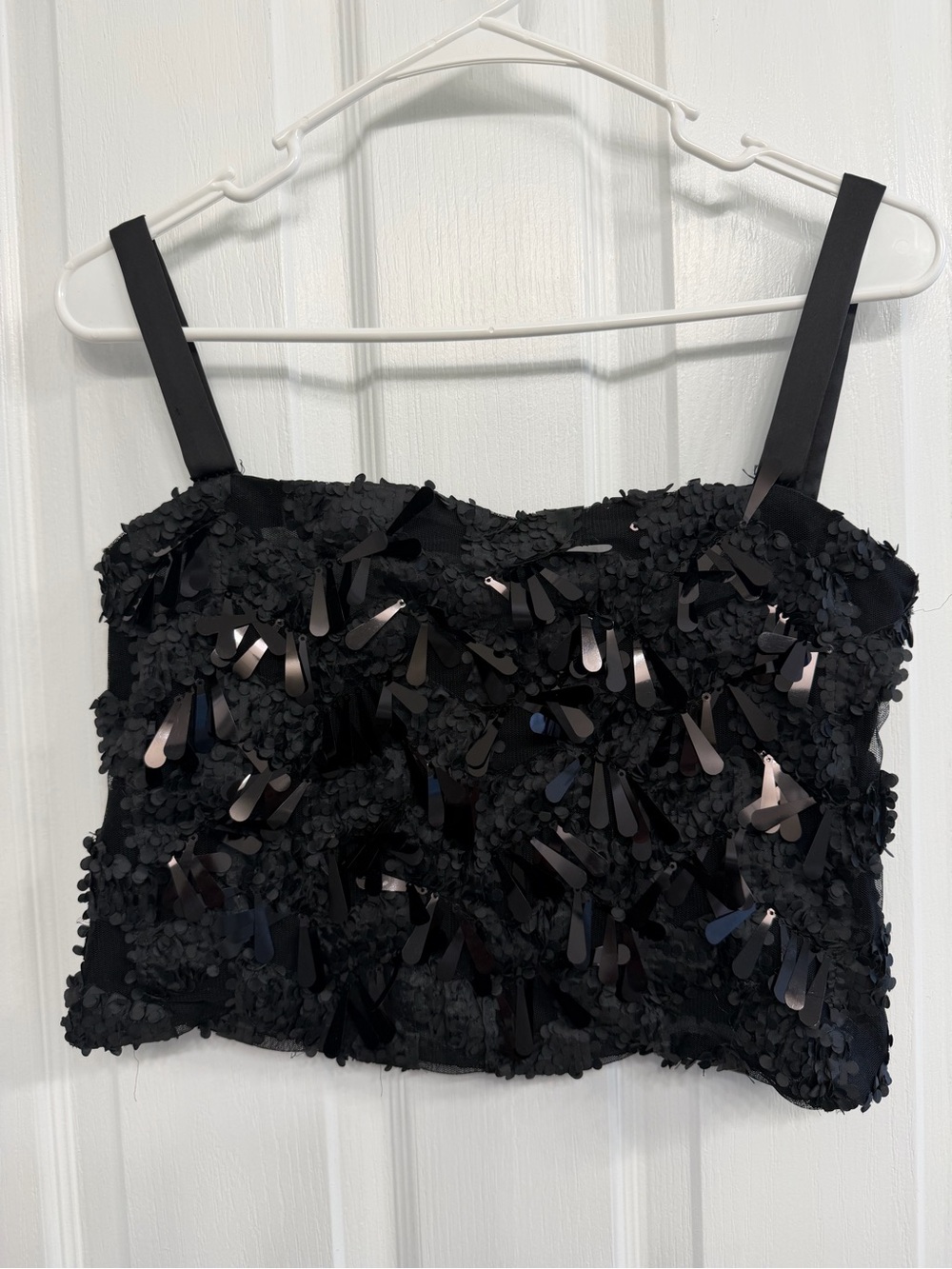 Zara Black Sequin & Petal Crop Tank